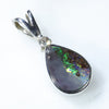 Natural Australian Boulder Opal and Diamond Silver Pendant with Silver Chain (7mm x 9mm)  Code -SD247