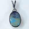 Natural Australian Boulder Opal and Diamond Silver Pendant with Silver Chain (11mm x 7mm)  Code -SD293