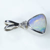 Natural Australian Boulder Opal and Diamond Silver Pendant with Silver Chain (6.5mm x 8mm)  Code -SD286