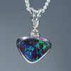 Natural Boulder Matrix Opal Silver Pendant with Diamond