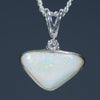 Natural Australian White Opal Silver Pendant with Diamond 