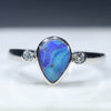 Natural Australian Opal Silver Ring with Diamonds