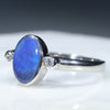 Australian Solid Boulder Opal and Diamond Silver Ring - Size 5.5 Code - RS128