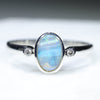 Natural Australian Opal Silver Ring with Diamonds