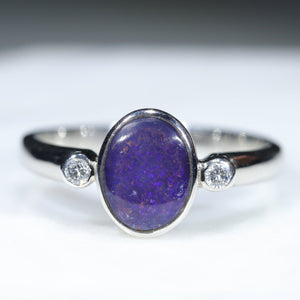 Natural Australian Opal Silver Ring with Diamonds