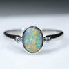 Natural Australian Opal Silver Ring with Diamonds 