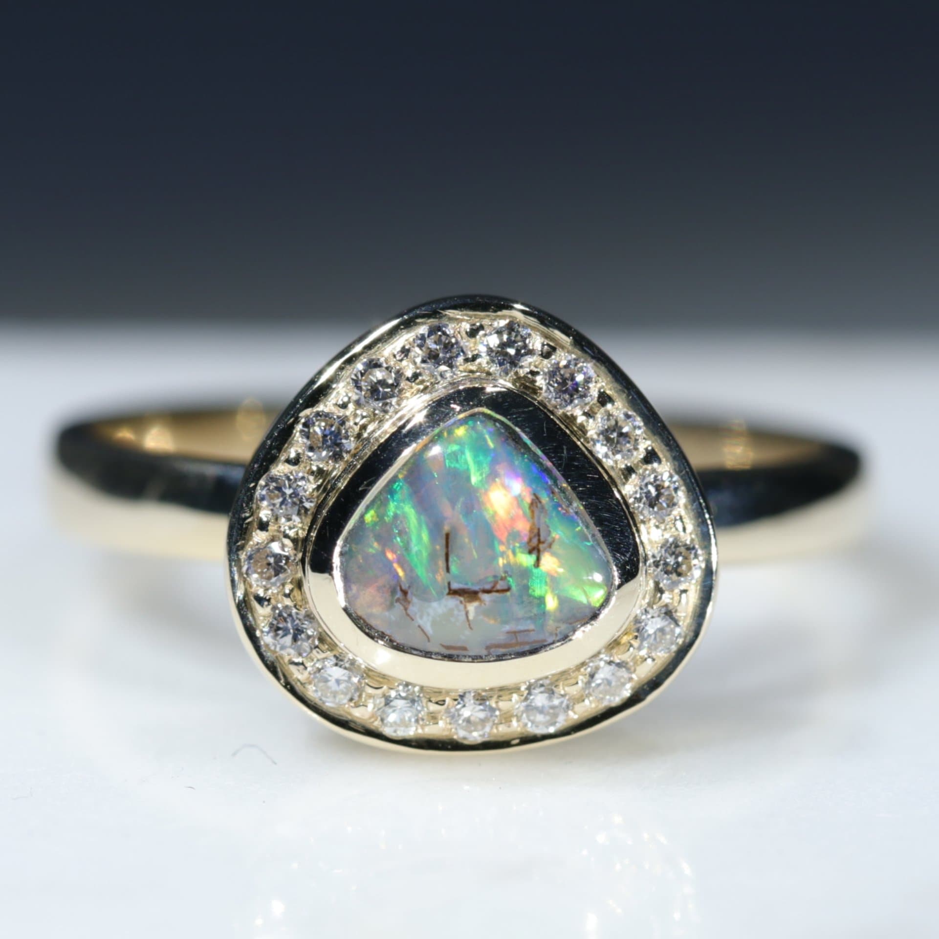Australian  Boulder Opal and Diamond  Gold Ring - Size 6.75 US Code RL58