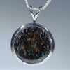 Natural Australian Boulder Opal Matrix Silver Round Pendant