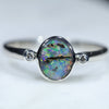 Natural Australian Boulder Opal Silver Ring with Diamonds