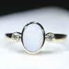Natural Australian White Opal and Diamond Gold Ring - Size 6  Code WOR02