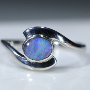 Natural Australian Silver Boulder Opal Ring