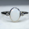 Natural Australian White Opal and Diamond Silver Ring