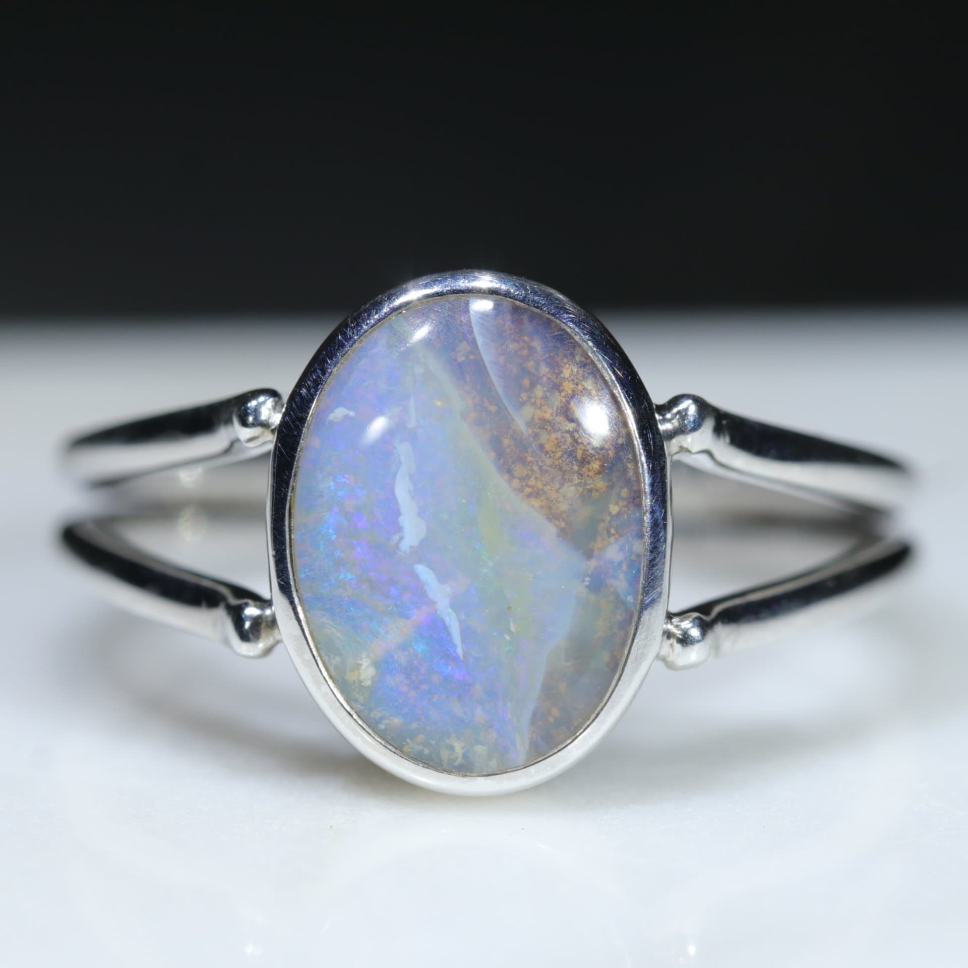 Australian Solid Boulder Opal Silver Ring - Size 6.5 Code RS207