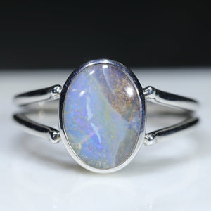 Natural Australian  Boulder Opal Silver Ring