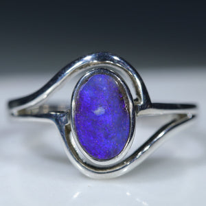 Natural Australian Boulder Opal Silver Ring