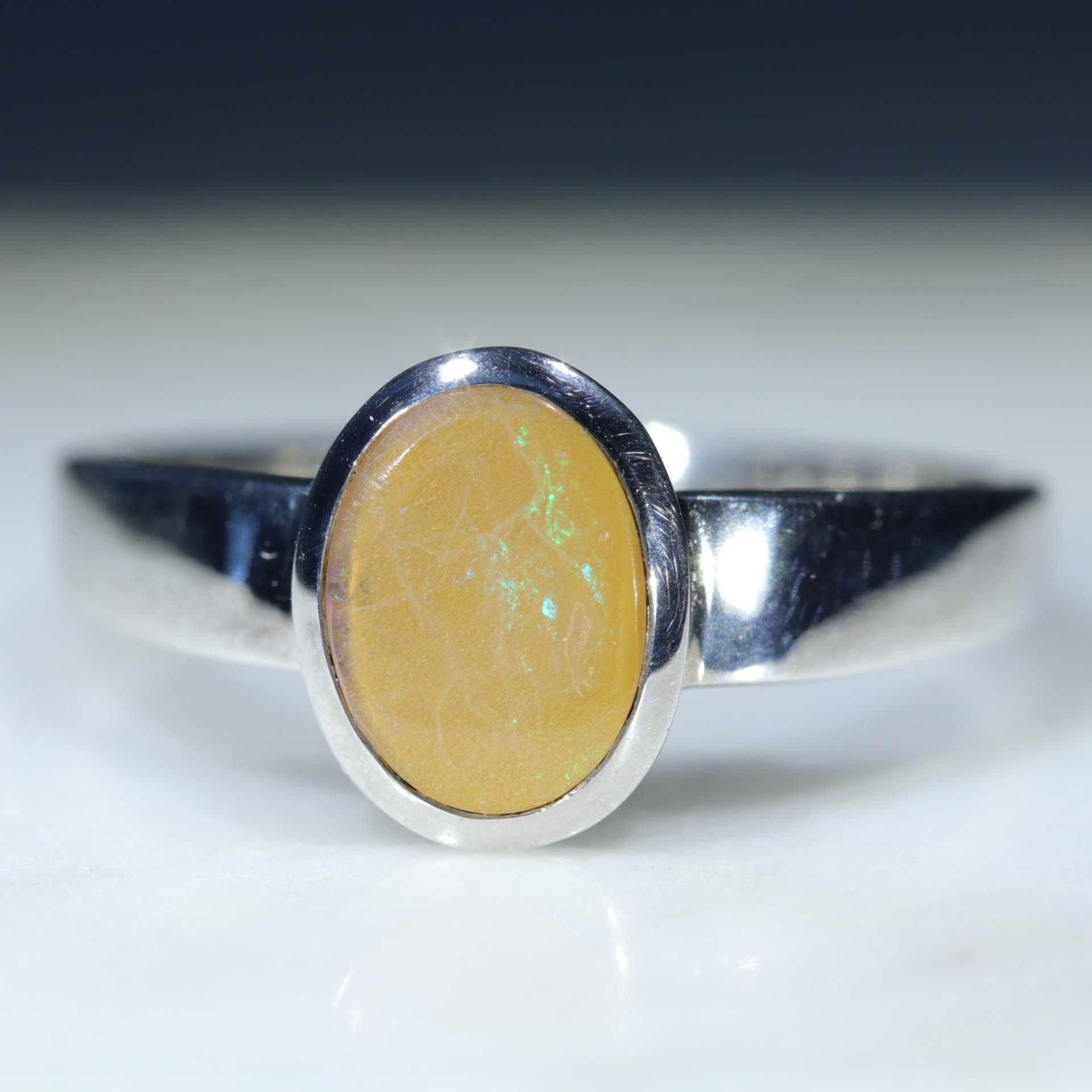 Australian Solid Boulder Opal Silver Ring - Size 8.25 Code RS215
