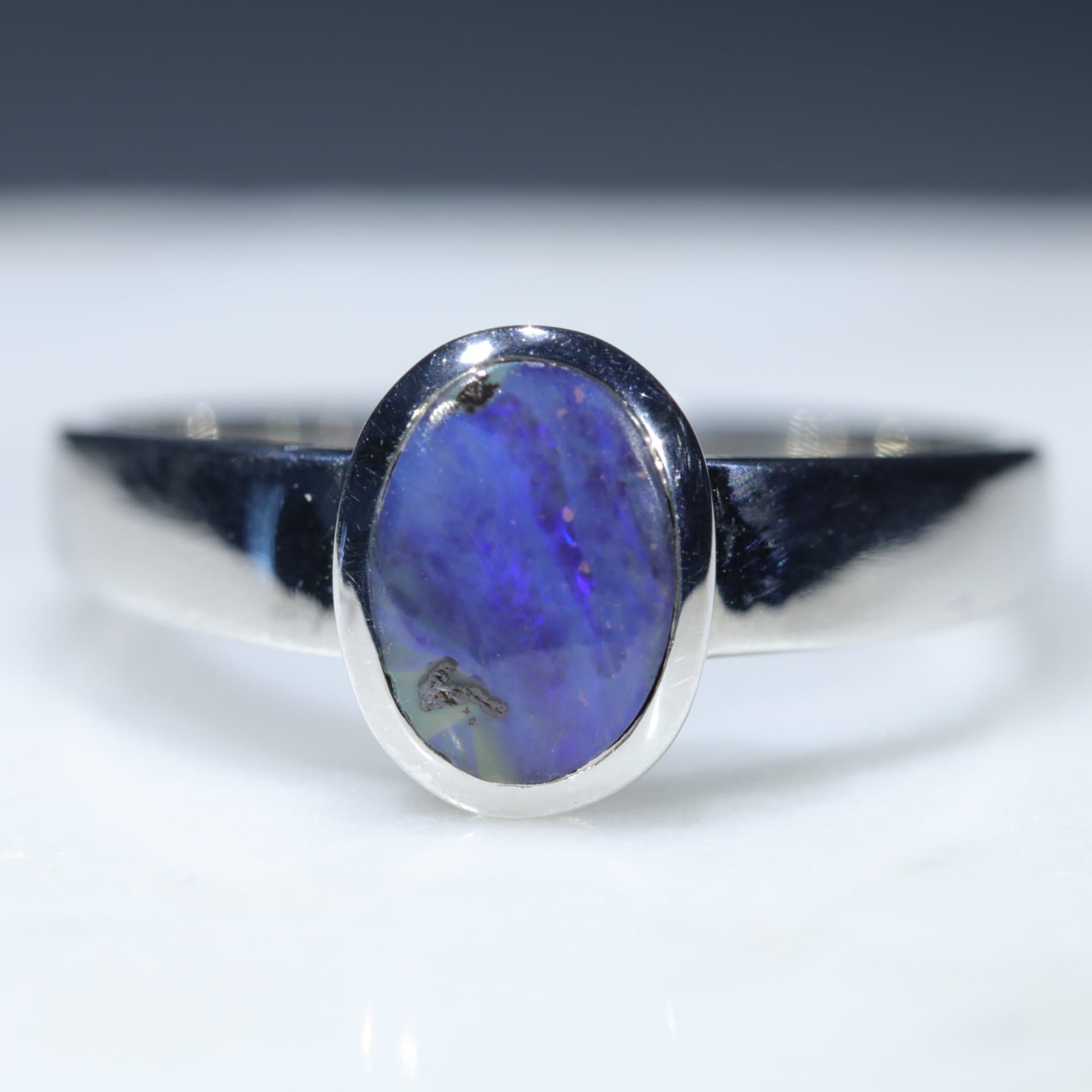Australian Solid Boulder Opal Silver Ring - Size 7.75 Code RS221