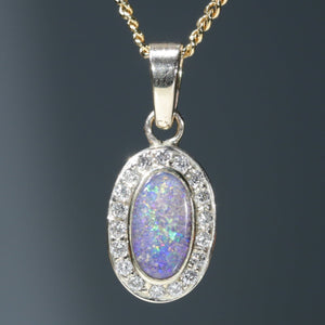 10k Gold Natural Australian Opal Pendant with Diamonds