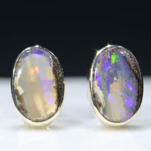 Natural Australian Boulder Opal Gold Studs