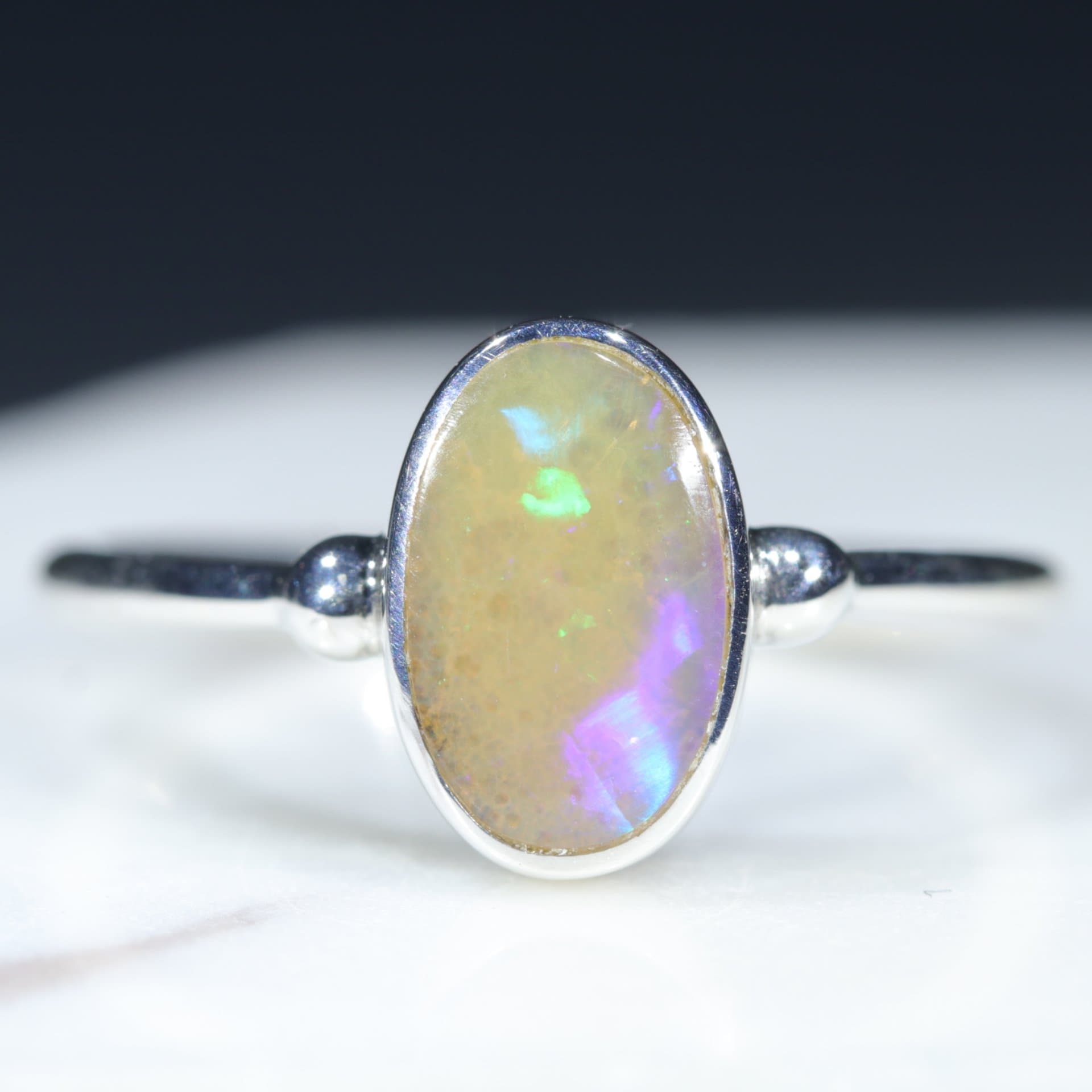 Australian Solid Boulder Opal Silver Ring - Size 6.75 Code SR243