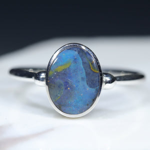 Natural Australian Boulder Opal Silver Ring
