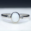 Natural Australian White Opal Silver with Diamond Ring
