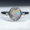 Natural Australian Boulder Opal Silver and Diamond Ring