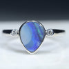 Natural Australian Boulder Opal Silver and Diamond Ring
