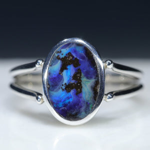 Natural Australian Boulder Opal Silver Ring