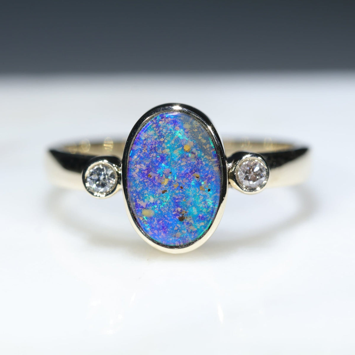 Australian Boulder Opal Ring with Diamonds- Gold