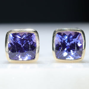 Natural Tanzanite Gold Studs