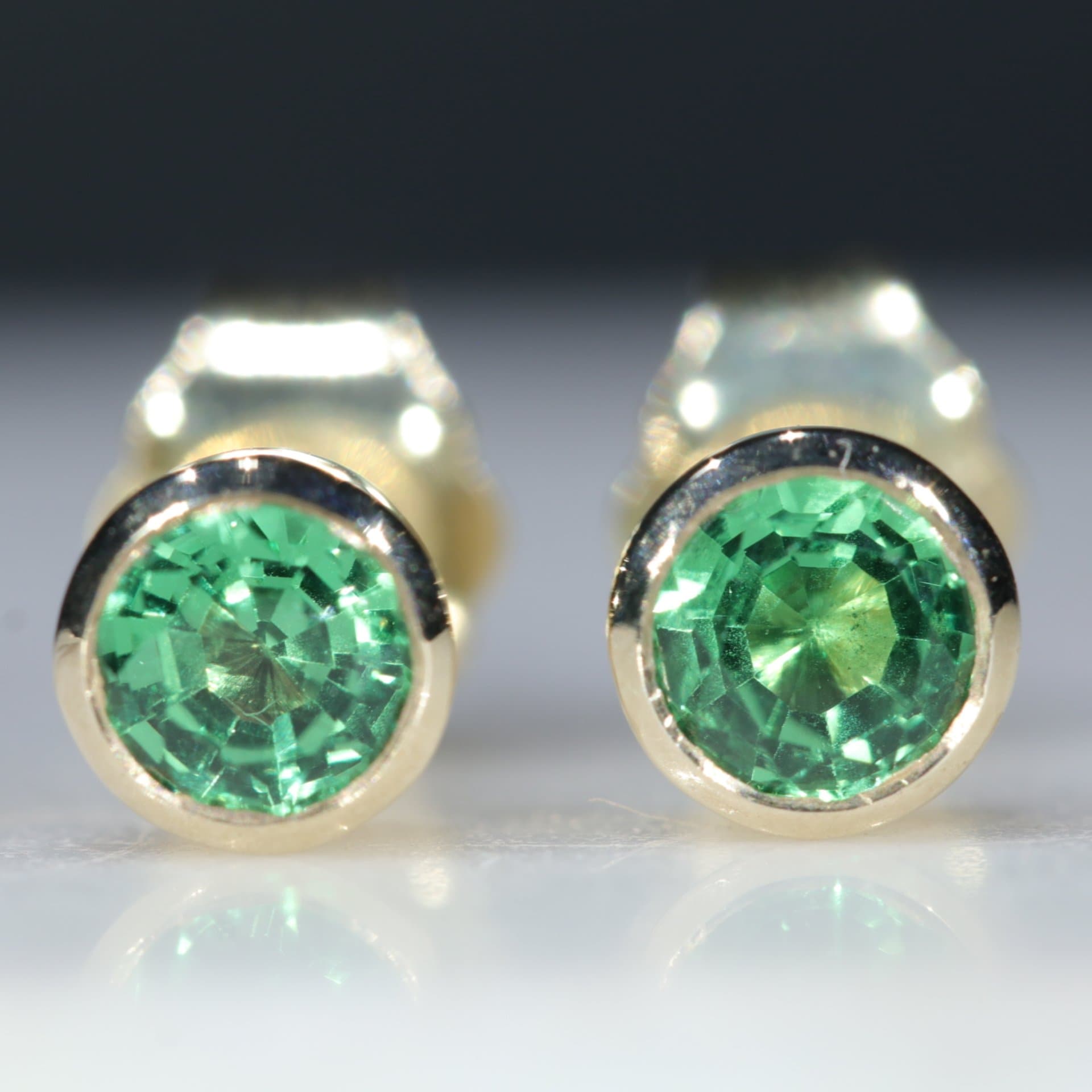 Natural .6ct Green Garnet (Tzavorite)  Gold Stud Earrings (4mm x 4mm)  Code GSE01