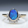 Natural Australian Precious Boulder Opal and Diamond Gold Ring Size 7  Code - EGR02