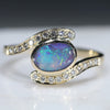 Natural Australian Boulder Opal and Diamond Gold Ring