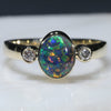 Natural Australian Black Opal and Diamond Gold Ring