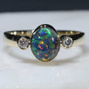 Natural Australian Black Opal and Diamond Gold Ring  - Size 5.75 Code - BOGR01