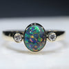Natural Australian Solid Black Opal Gold and Diamond Ring