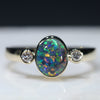 Natural Australian Black Opal and Diamond Gold Ring  - Size 5.75 Code - BOGR01