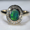 Natural Australian Black Boulder Opal Gold and Diamond Ring