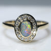 Natural Australian Semi Black Opal and Dimond Gold Ring