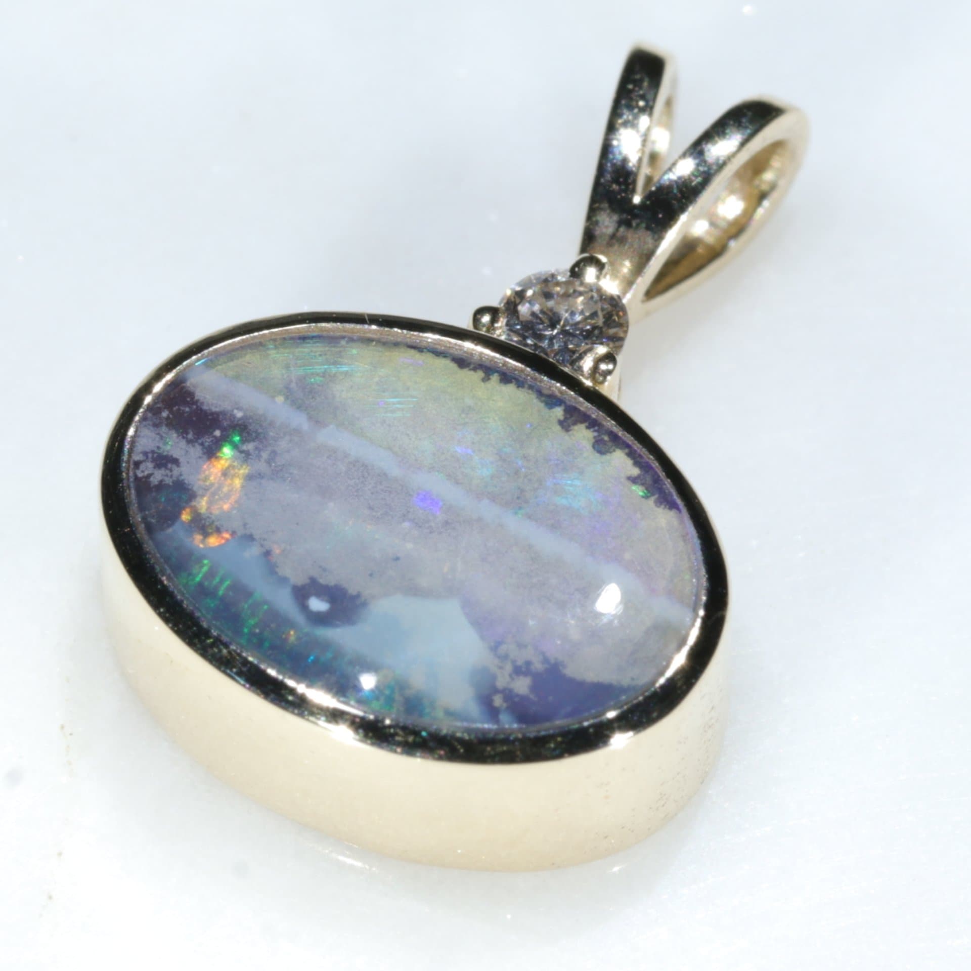 Australian Opal Pendant and Diamond 10k Gold