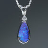 Natural Australian Boulder Opal Diamond and Silver Pendant