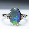 Natural Australian Black Opal Gold and Diamond Ring