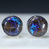 Natural Australian Boulder Opal Matrix Silver Studs