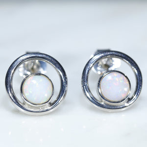 Natural Australian White Opal Silver Studs