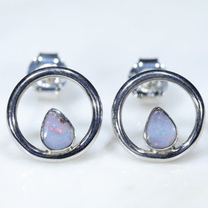 Natural Australian Boulder Opal Silver Studs