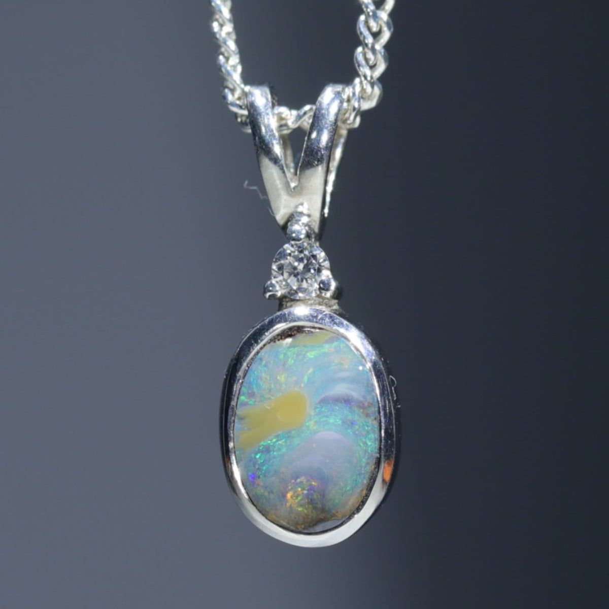 Natural Australian Boulder Opal Pendant- Silver