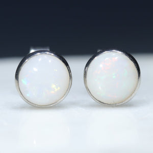 Natural Australian White Opal Silver Studs