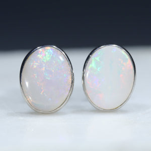 Natural Australian White Opal Silver Stud Earrings