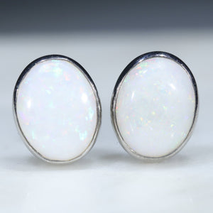 Natural Australian White Opal Silver Stud Earrings